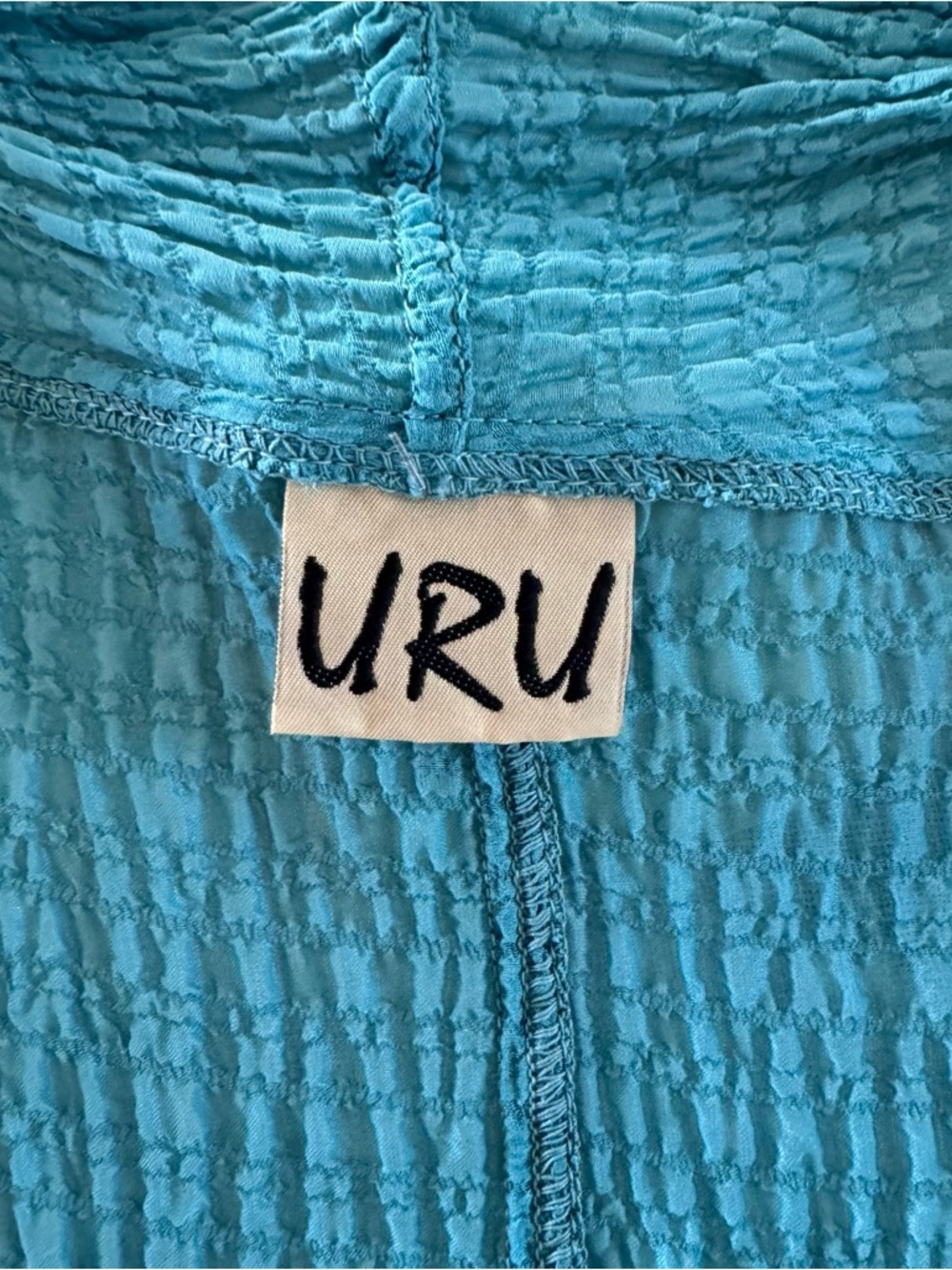 URU Dream Coat 100% Silk Crinkle Duster Cardigan Turquoise Size 2 NWT - Picture 9 of 12
